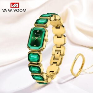 Luxury Gold Women’s Watch with Green Gemstones